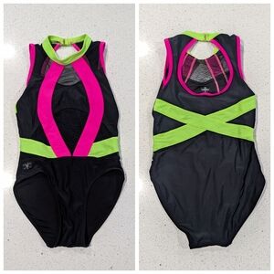 80's Y2K Style Kandi Kouture Gymnastics Dance Leotard CXL Extra Large NEON PINK